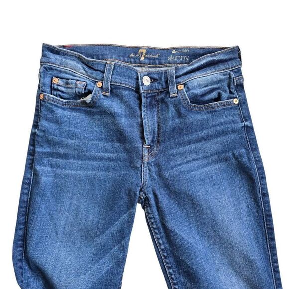 7 for All Mankind Ankle Skinny Jeans Womens 27 Blue Denim Frayed Zip Fly Stretch - Picture 3 of 8